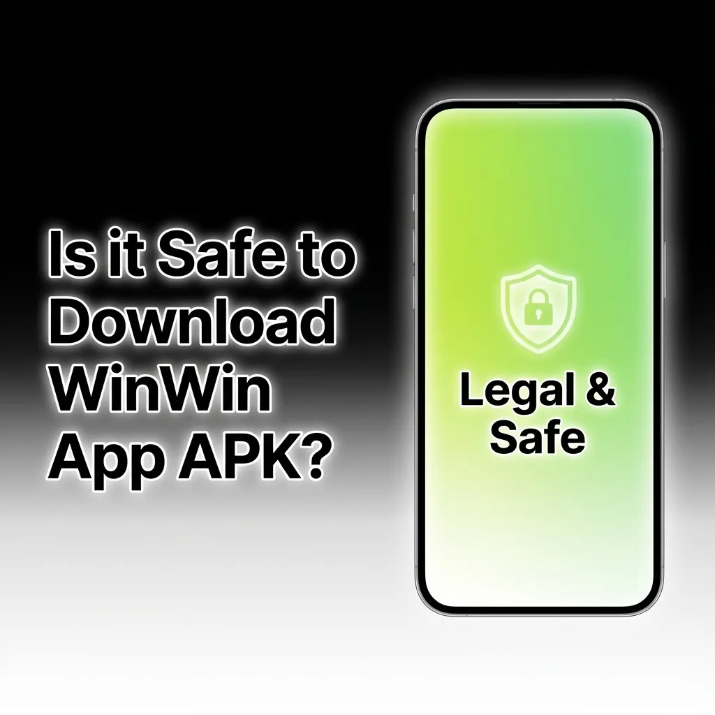 Illustration asking if downloading the WinWin betting app APK is safe, highlighting license, SSL security, and verified files