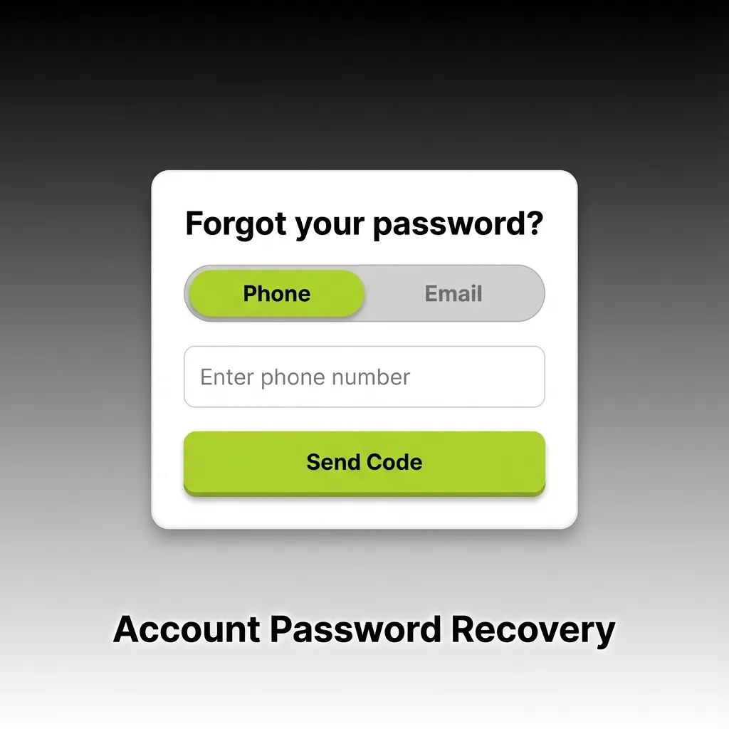 Illustration of a user resetting a forgotten password on the WinWin login page via email or SMS verification.