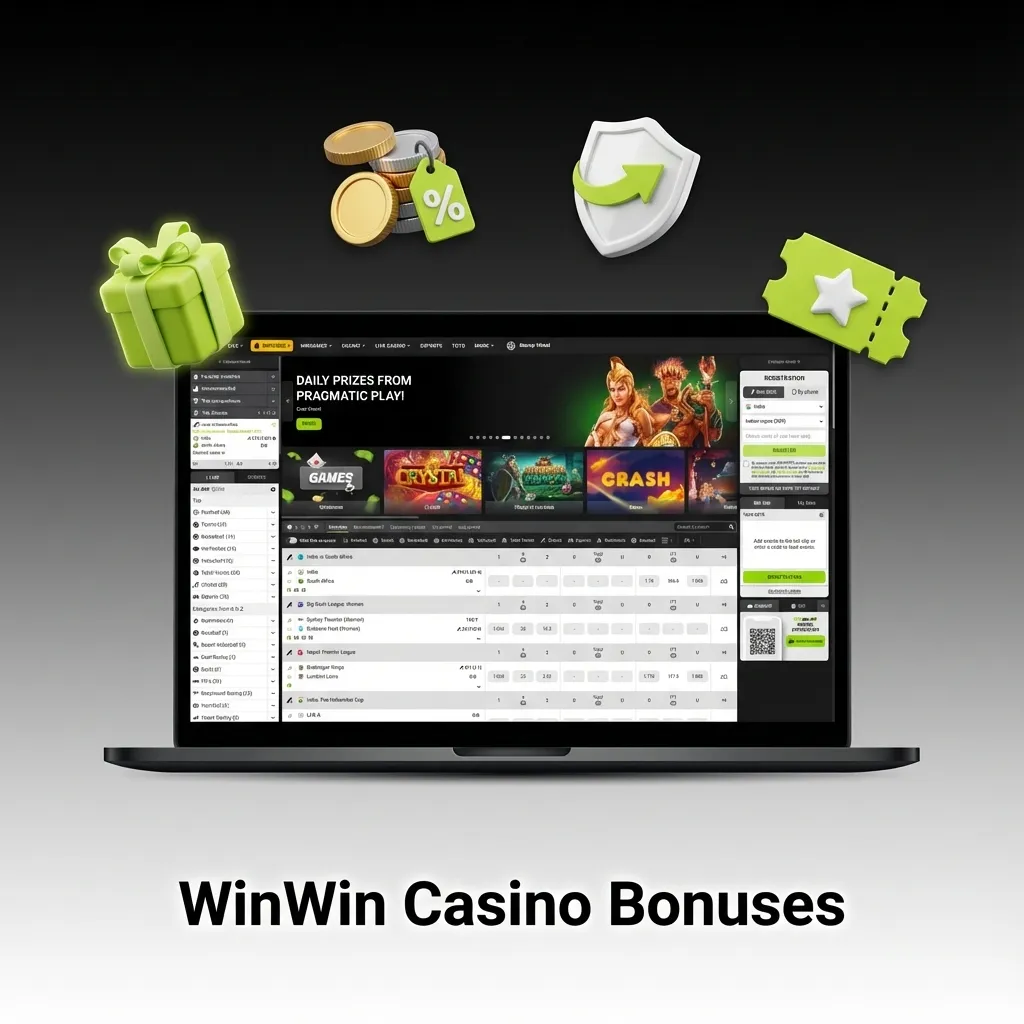 WinWin Casino bonuses overview showing welcome, reload, free spins, cashback, live casino, and tournament offers