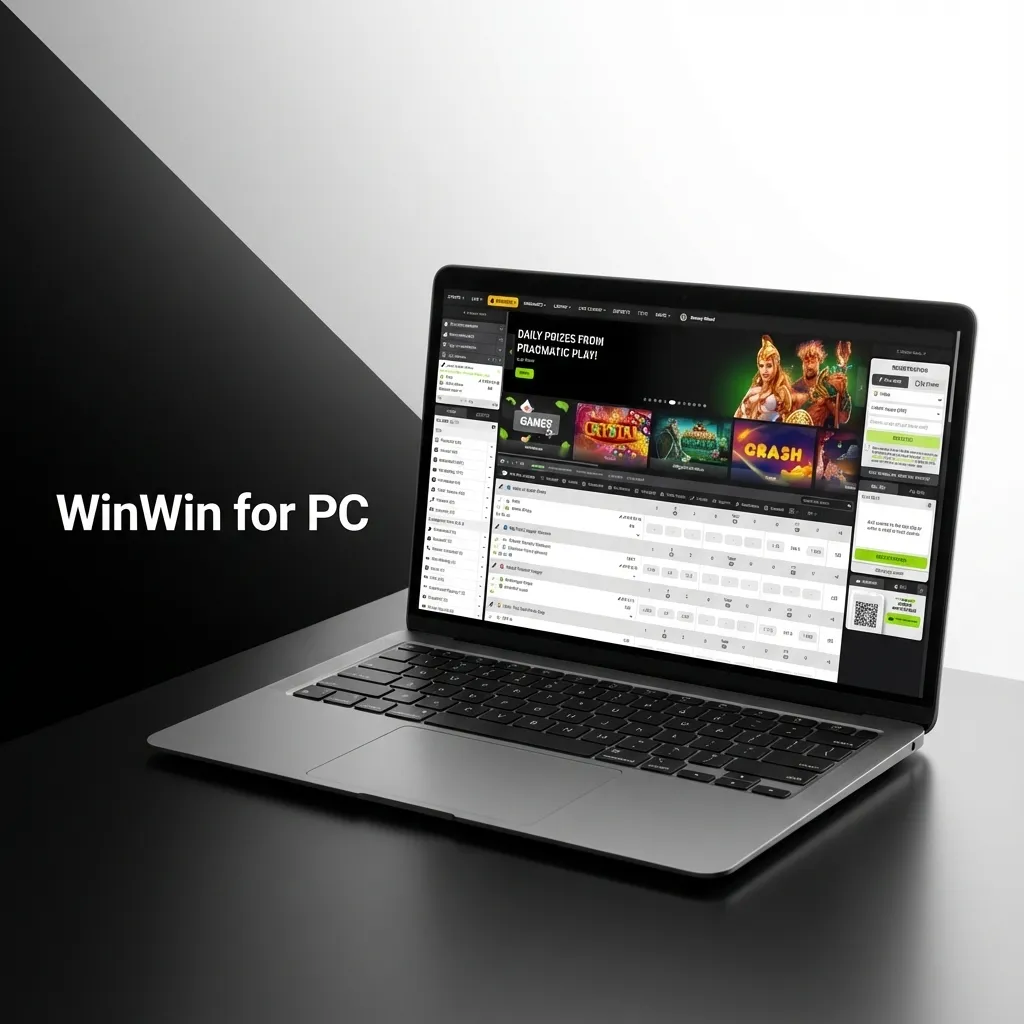 WinWin casino website open on a Windows and macOS laptop, showing betting options and payments in a browser window