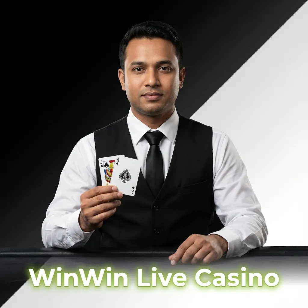 WinWin live casino interface showing live dealers hosting roulette, blackjack, baccarat and Teen Patti tables on screen