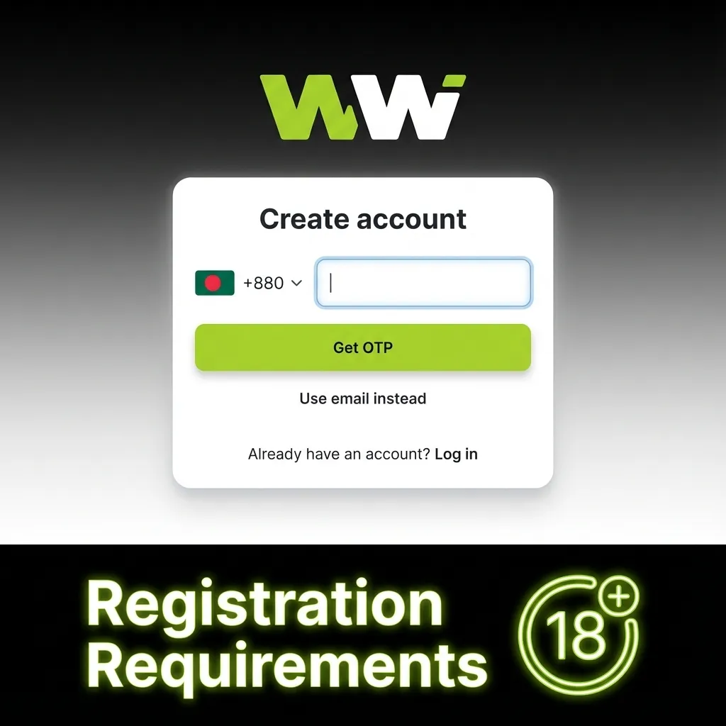 Checklist graphic showing registration rules for Bangladeshi gambling site: 18+ age, real details, one account, ID and law compliance